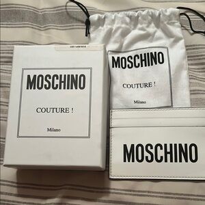 Authentic Moschino White Card Holder with Black Logo